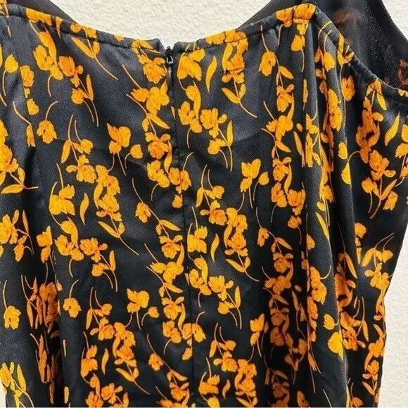 Lulu’s Gold Mine Black Multi Print Satin Asymmetrical Midi Dress Size Medium - Picture 7 of 12